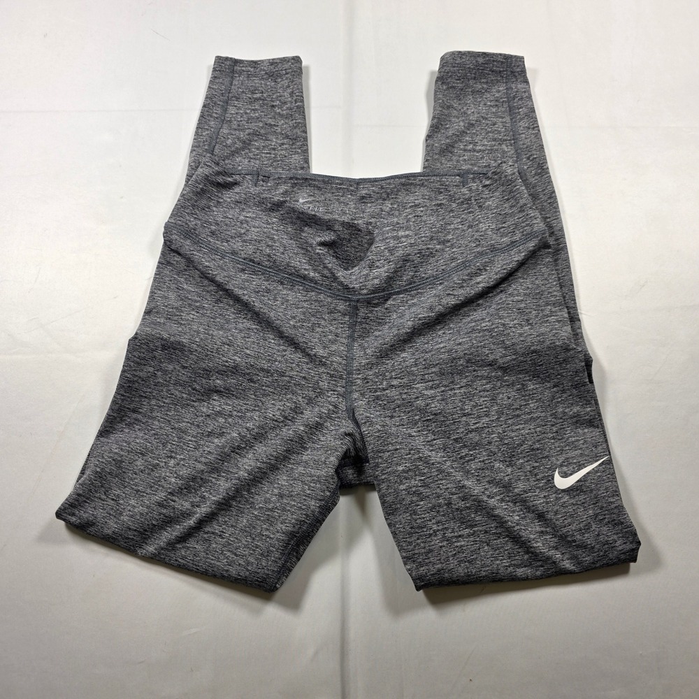 Nike Dri-FIT Womens High Rise Heather Gray Athletic Training Leggings Medium